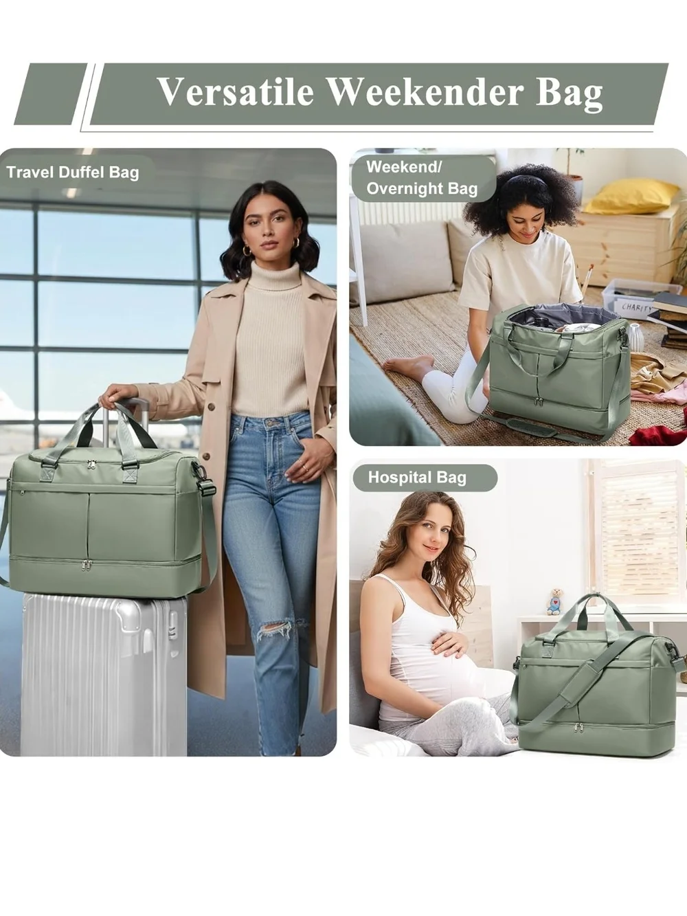 Travel Duffel Bag - Sage Green Weekend Bag